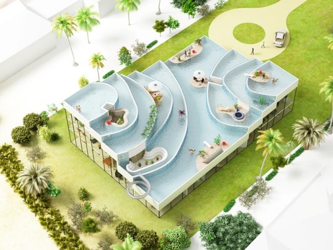 Dach Pool Haus Wasserrutsche-Terrassenförmig 3d visualisierung