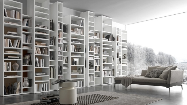 Design Puristisch-weiß Wand-Regalsystem Bücher-raumhoch pari-dispari Serie