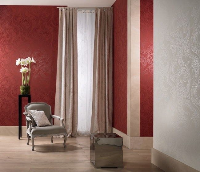 Designer Tapeten barbara becker rot weiß florale dekorationen