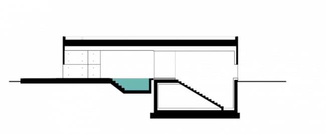 Flachdach Betonhaus-Grundriss Pool eingebettet