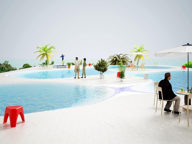 Futuristische Pooldach-Terrasse Florida-Haus Entwurf 3d visualisierung