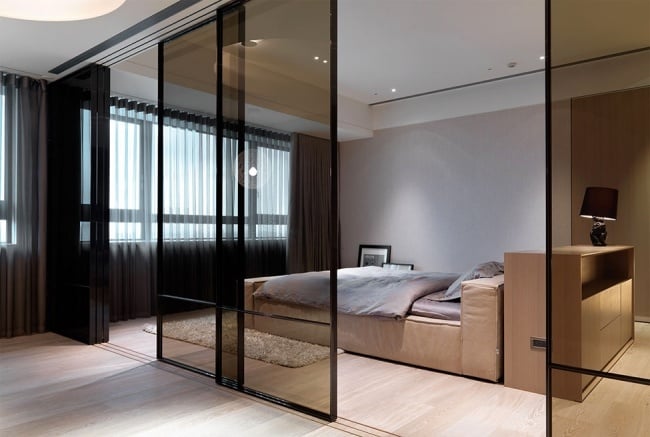 Glas Schiebeelement-Raumaufteilung Schlafzimmer offener Grundriss