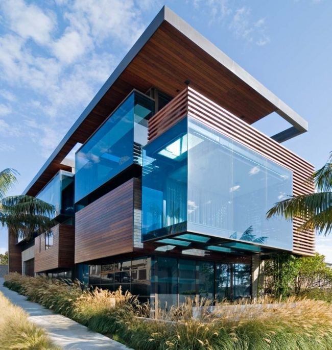 Haus modern-Holzfassade Glas Verkleidung-bietet umwerfende Ozeanblicke