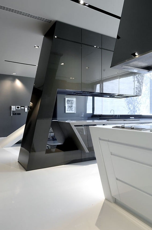Hochglanz lackierte Küchen a-cero architektur schwarz weiß