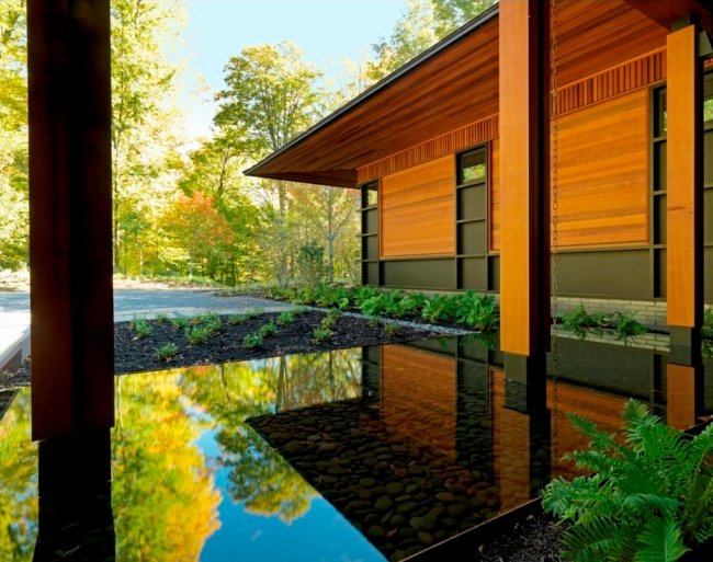 Holzhaus Wasserspiegel Gestaltung-Ideen Garten