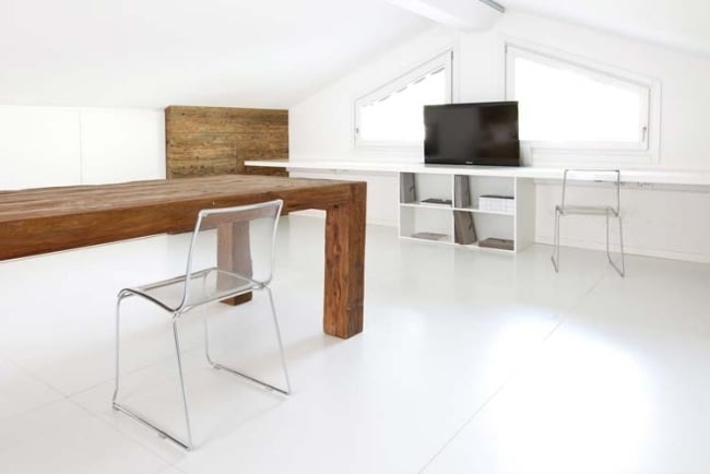 Home Office Einrichtung-Holz Tisch-Massiv-weiß Interieur