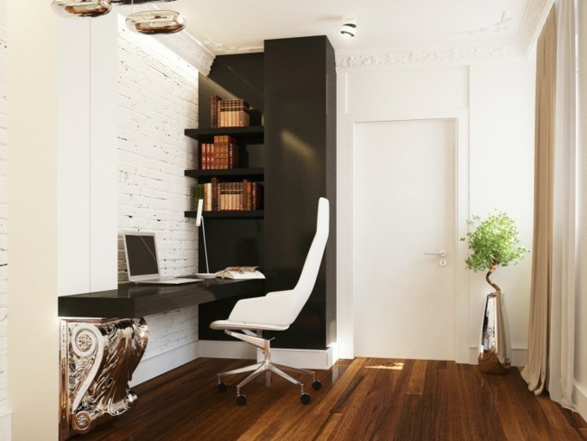 Home Office einrichten stilvoll schwarz weiß