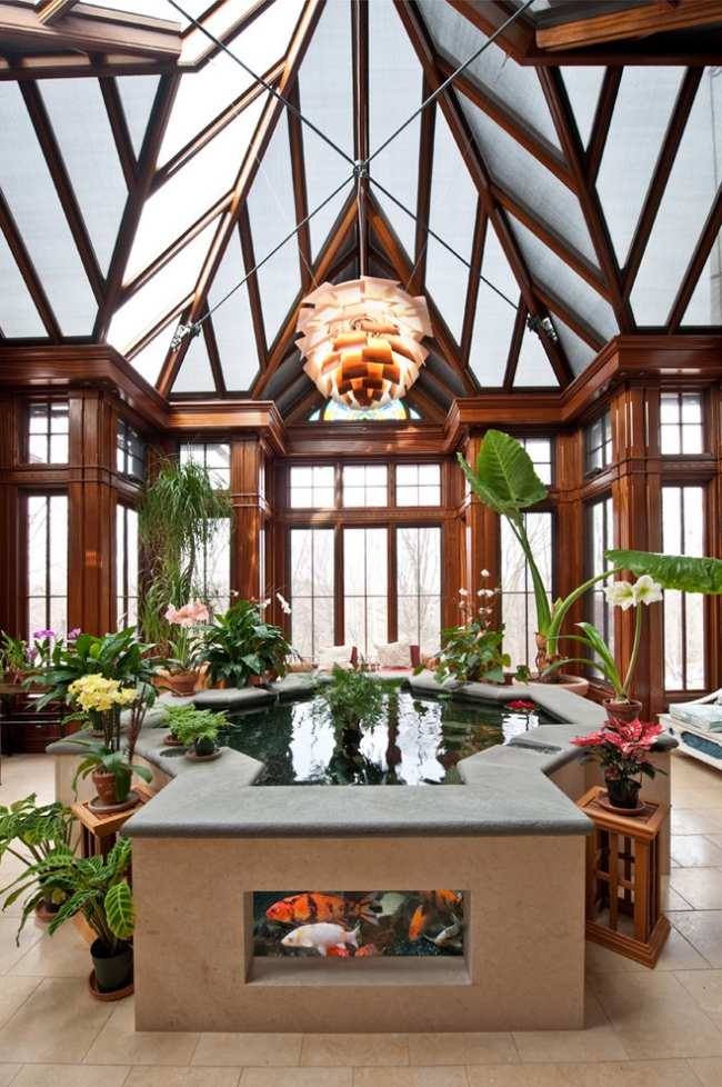 Zimmerpflanzen Indoor Teich-Asiatisch Stil-Traditionell Glaswand 