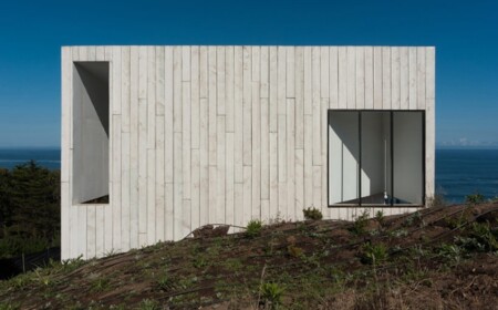 Kubus-Haus am Hang-modern Holz Verkleidet helle Fassade