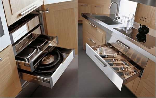 Küchenmöbel Platzsparend-Edelstahl Schubladen Design-Italien Trendige Einrichtung