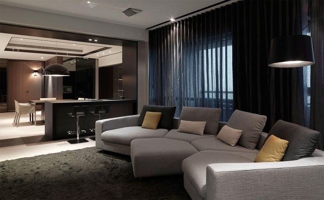 Loft-Raum modulares Sofa-Grau Küchenbereich Deckenleuchten