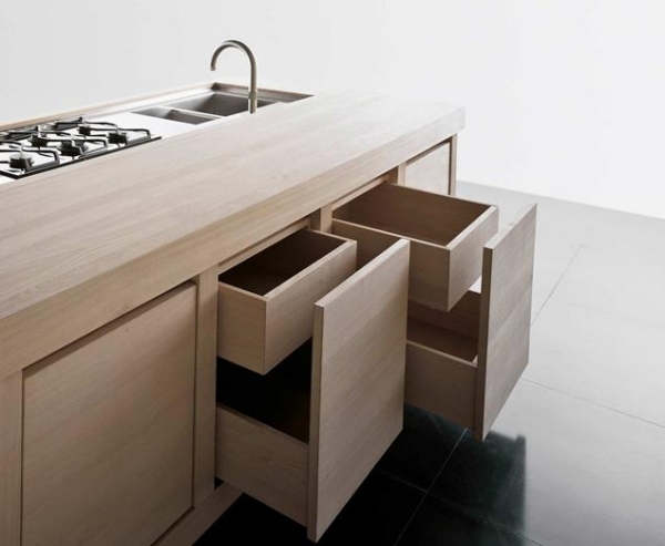 Trends Moderne Kochinsel Küchenblock Furnier Holz-Schubladen