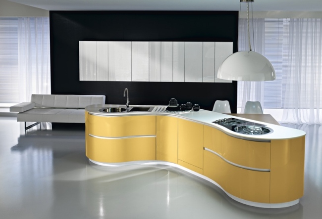 Moderne küchen pedini grifflose Fronten gelb kochinsel