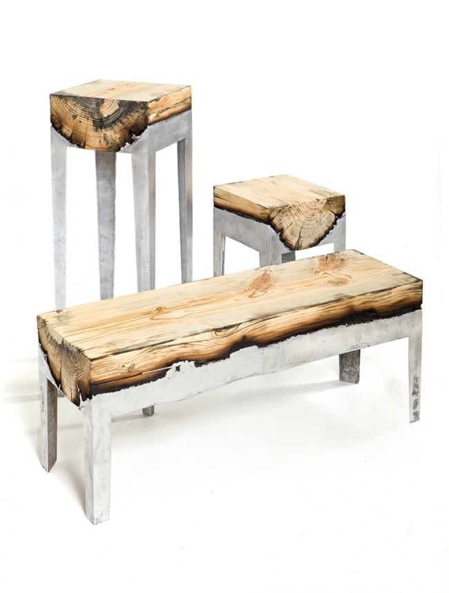 Holztisch mit Metallgestell Esstisch Barhocker minimalistisch rustikal
