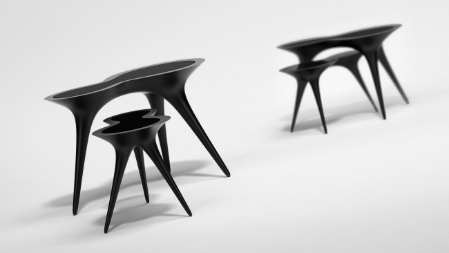 Tisch dreifuß Möbeldesign modern schwarz Futuristisch Schreiber-Tim 