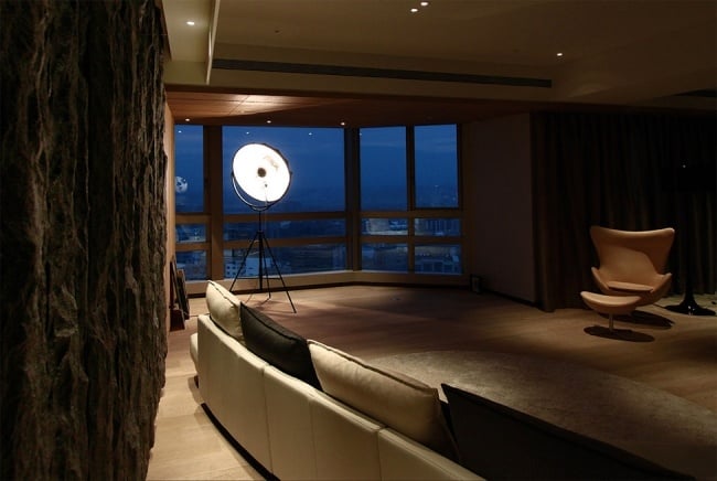 Panoramafenster Wohnzimmer-Möbel Nachaussicht-Texturierte Wand gestaltung