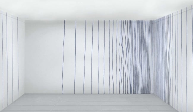 Parallel-Laufende Streifen-an Wand Blau-Stiftzeichnung Kuli