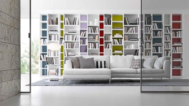 Regalsysteme Wohnzimmer Aufbewahrung-Bücher Sofa-weiß Polster