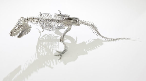 Saurier Tyrannosaurus-Rex verchromt Skulptur Silber Chrom