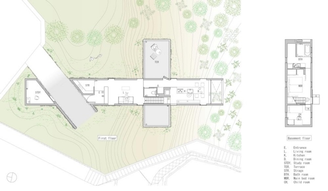 UID Architects Japan Node Haus-Grundris 3 Baukörper verflochten
