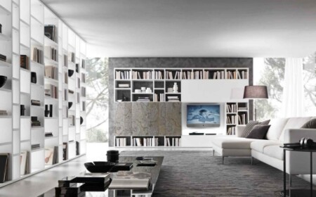 Wandgestaltung Wohnzimmer-Bücher Regale-Weiß italienisches Design Presotto