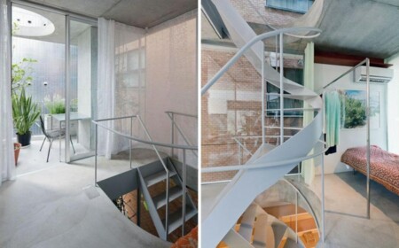 Wendeltreppe Haus Beton Glas Edelstahl Material Kombination