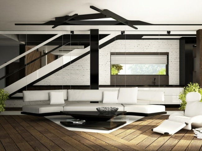 Design schwarz weiß Treppe groß Sofa Leder