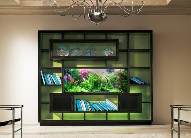 aquarium design eingebaut wohnwand regale