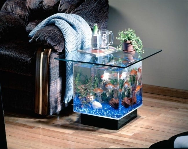 aquarium designs ideen beistelltisch glas künstlich