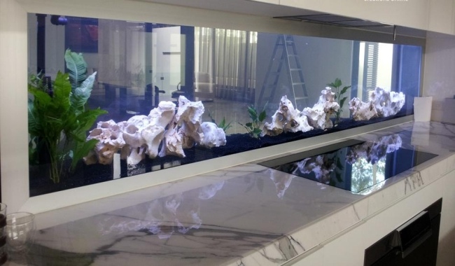 aquarium ideen design küchenrückwand marmor arbeitsplatte