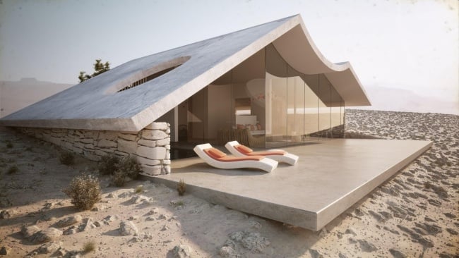 architekturvisualisierung 3d moderne villa wüste aiko studio
