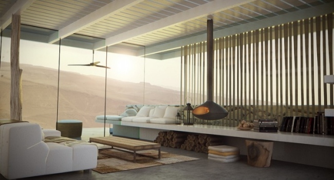 architekturvisualisierung moderne villa kaminofen innendesign