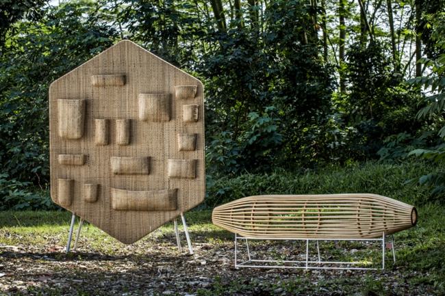 Asiatische Rattan Möbel  Raumteiler Sitzbank Bambus Garten Gestaltung Idee