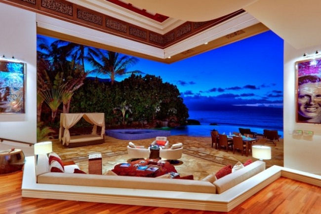 ferienvilla auf hawaii terrasse lounge bett aussicht meer