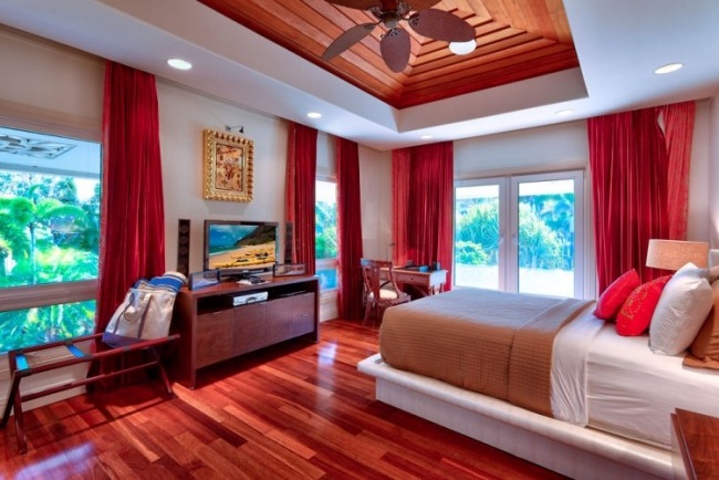 ferienvilla hawaii schlafzimmer suiten schiere gardinen koralle