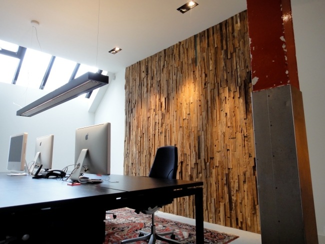 hartholz wandpaneele rustikal büro interieur design