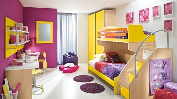 helles Sitzsack im Kinderzimmer Design Ideen lila gelb