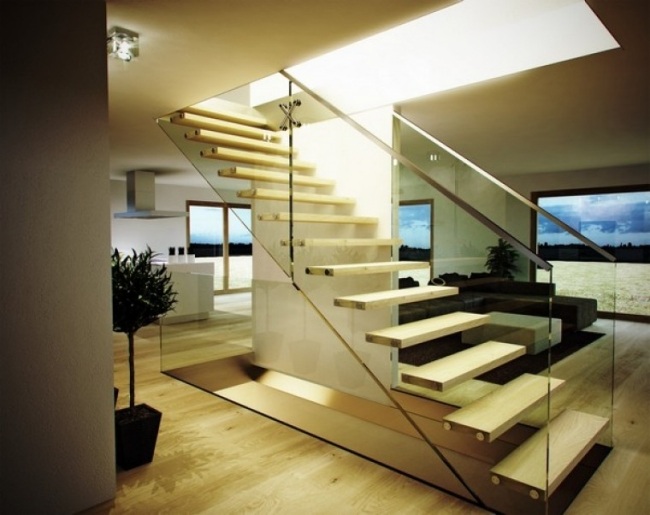 holz treppenstufen glas wohnbereich holzboden