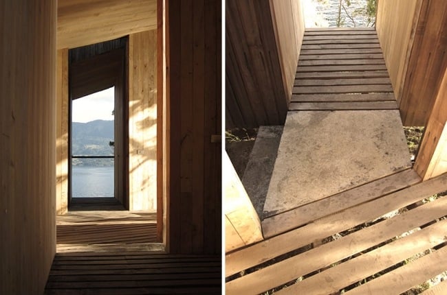 kleine steinbrücke holz sauna design mit seeblick