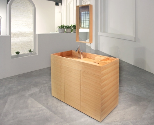 minimalistische badmöbel serie lärchenholz waschtisch schrank