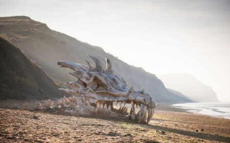 moderne Kunst Drachen Küste Englands Ozean Strand Märchenwelt
