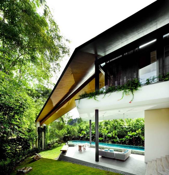 modernes haus singapur teakholz säule überdachte terrasse