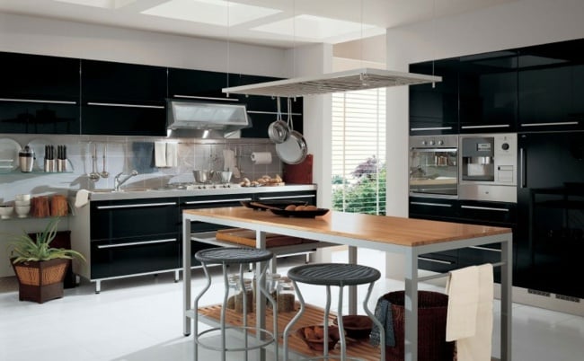 Küchen Gestaltung  gestalten dunkle Schränke Metall Türgriffe