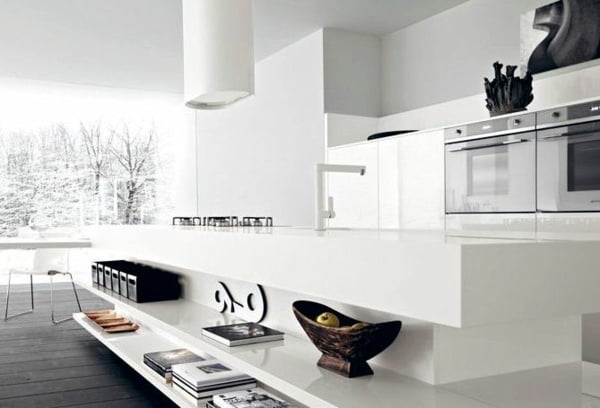 weiße Hochglanz Küche minimalistisch Deko Ideen