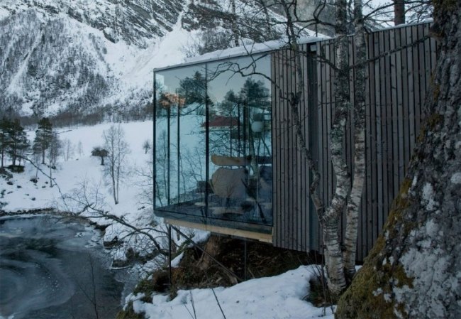winter fluss juvet landschaftshotel design in norwegen