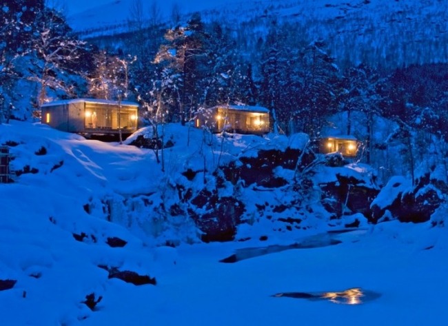 wintermärchen abend juvet landschaftshotel design in norwegen