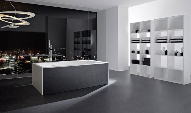 Badezimmer Einrichtung Schwarz Weiß-zusammengebaute Wanne-giano 