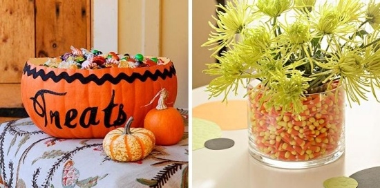 Bastelideen für Halloween-Schale Süßigkeiten-Kürbiss Vase Blumen