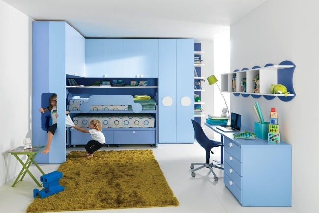 Battistella Kinderbetten-Unisex Blau Schrank-Aufbewahrung Teppich flauschig