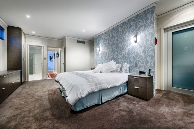Chatsworth stadtwohnung schlafzimmer teppichboden braun hellblau